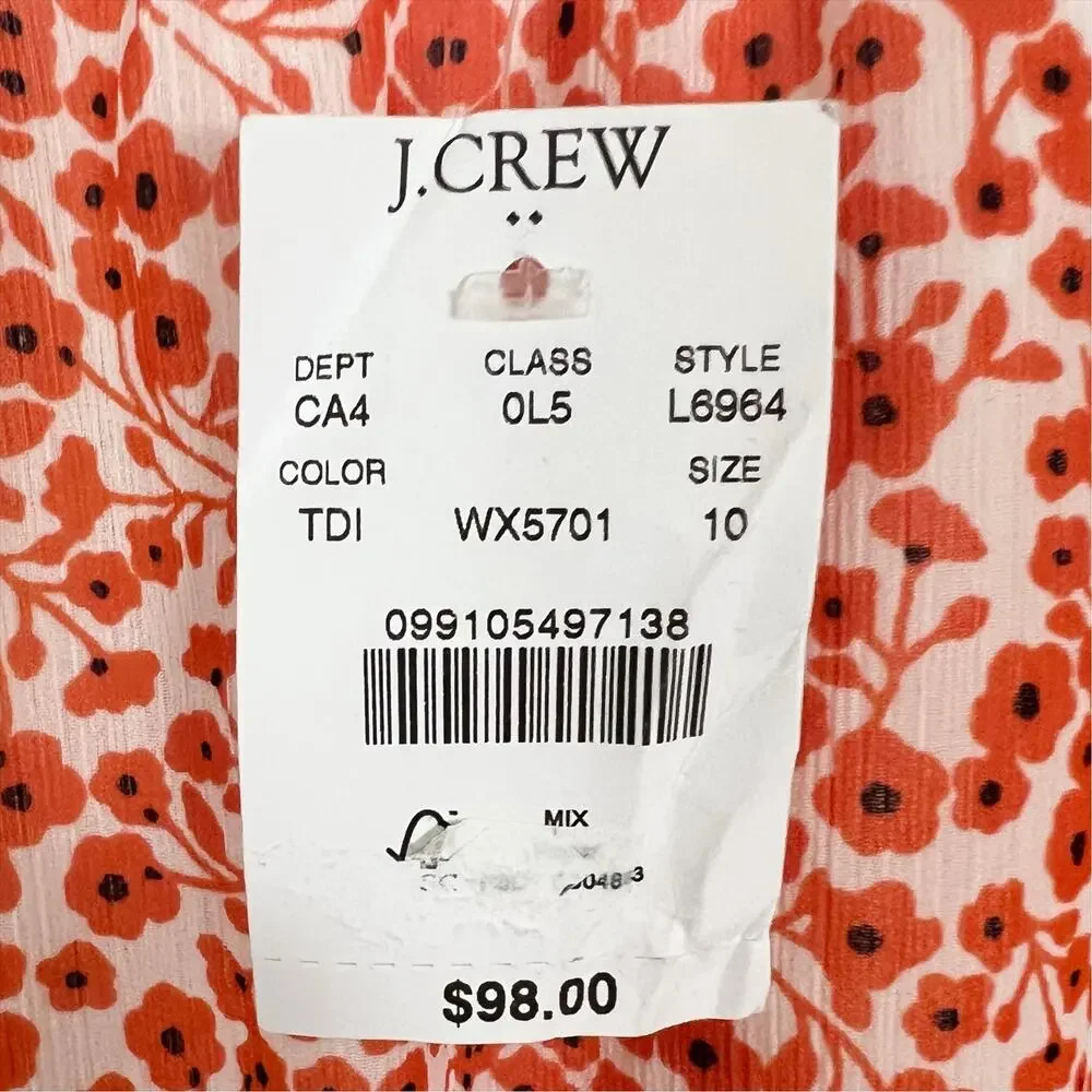 NWT J. Crew Red/Orange Floral Print Short Sleeve Ruffle Dress Size 10